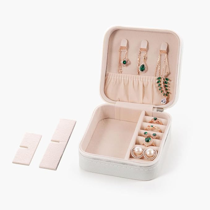 ZPROW Travel Jewelry Case, Mini Portable Jewelry Travel Boxes, Small Jewelry Organizer for Rings, Earrings, Pendants, Watches, Necklaces, Lipsticks Organizer Storage Holder Case (White-6packs)
