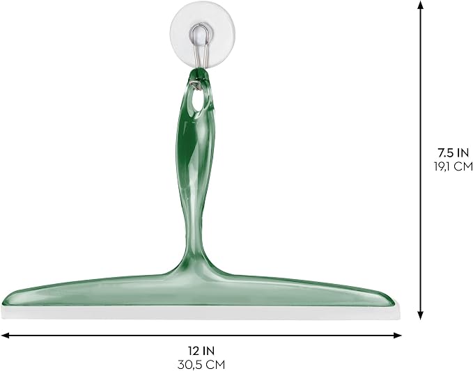 iDesign Bathroom Plastic Shower Squeegee, Clear/Green, Set of 2 | Wall Hook Included
