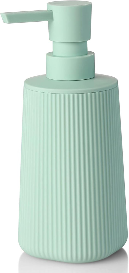 YAUKPH Small Soap Dispenser for Bathroom and Kitchen Matte Light Green | Modern Farmhouse Striped Style Plastic Hand Soap Dish Soap Dispenser with Pump