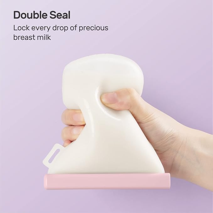 Nuliie 7 Pcs Reusable Silicone Breastmilk Storage Bags, 12oz/360ml Double Leak-Proof, BPA Free Self-Standing Milk Bags for Breastfeeding, Baby Food Pouches