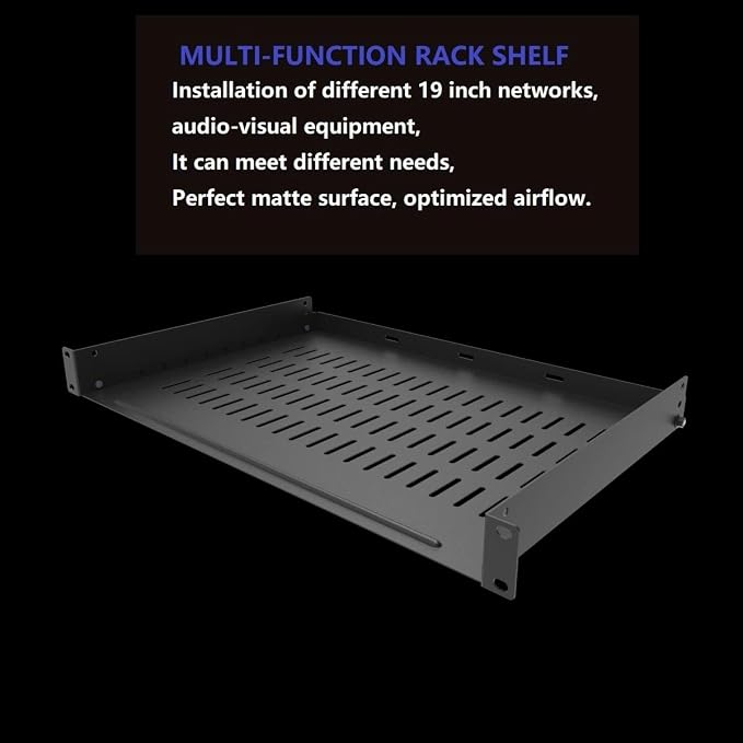 1U Vented Rack Shelf Universal Rack Tray No Lip 12 inch Depth | for 19 Inches Network Cabinet or Server Rack, Metal, Disassembled (12 Inches Deep)