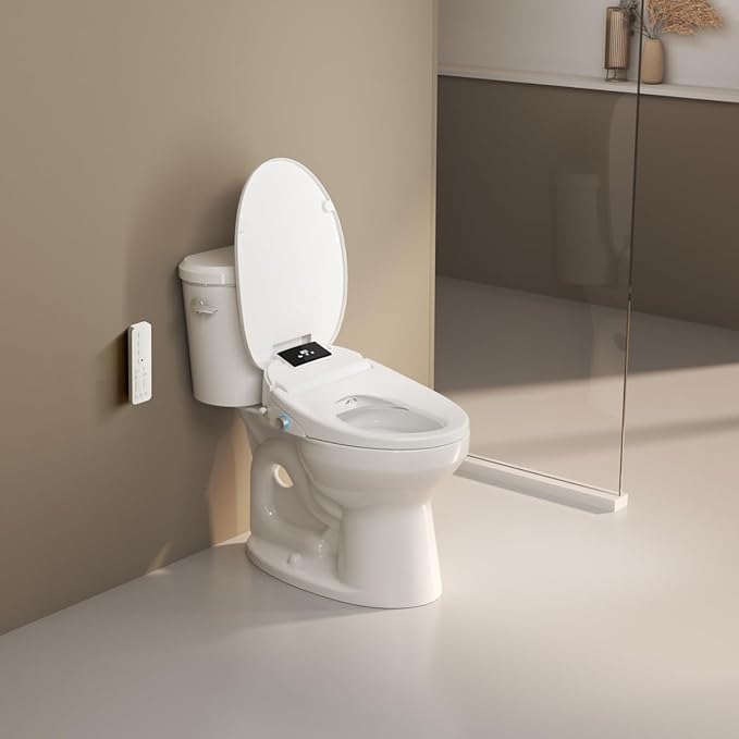 WLJBIDET Bidet Toilet Seat with Remote Control, Electronic Heated Bidet Seat with Adjustable Warm Water and Pressure, Warm Air Drying, Display Screen, Night Light, Slow Closed Toilet Lid, Round