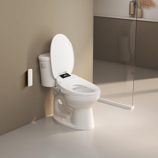WLJBIDET Bidet Toilet Seat with Remote Control, Electronic Heated Bidet Seat with Adjustable Warm Water and Pressure, Warm Air Drying, Display Screen, Night Light, Slow Closed Toilet Lid, Round