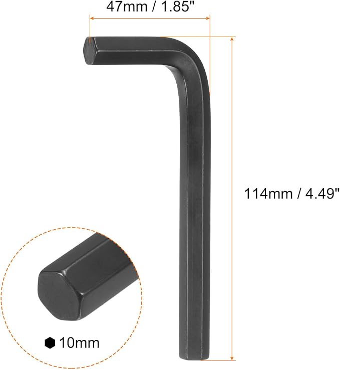 HARFINGTON Hex Key Wrench 10mm L-Shape Hexagon Metric Wrenches Chrome Vanadium Steel Repairing Tool for Home Repair, Black