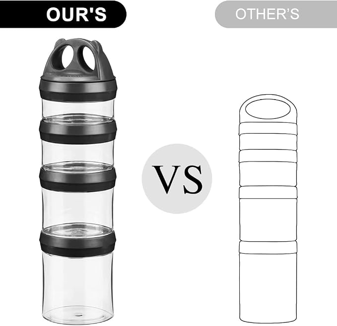 SELEWARE Stackable Snack Containers for Kids Toddlers Adults, Black & White | Portable Food Storage Containers for Snacks Formula Powder Drinks and Travel, Twist Lock System Airtight Leak-proof BPA Free