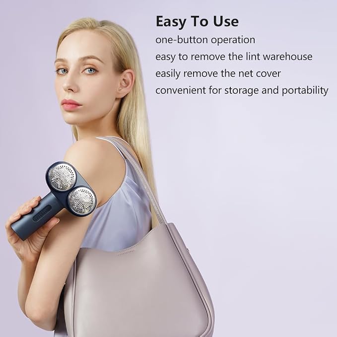 Nesugar Dual-Head Fabric Shaver, Electric Lint Remover with Green Light | 3 speed settings, honeycomb mesh protection & green light identification. Ideal for sweaters, coats, couch & linens.
