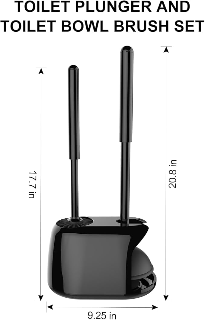SetSail Silicone Toilet Brush and Plunger Set, Toilet Plungers for Bathroom Heavy Duty Toilet Bowl Brush and Holder Hidden Toilet Plunger and Brush Set for Deeply Cleaning - Black