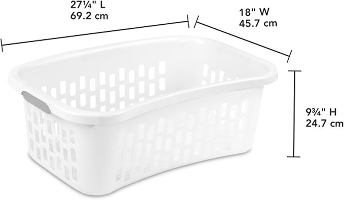 Sterilite 12 Pack HipHold Laundry Basket, Plastic Rectangle Clothes Hamper with Comfort Grip Handles & Reinforced Rim, 1.5 Bushel Capacity, White