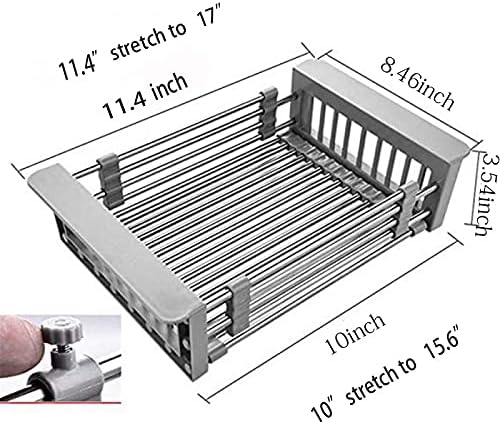CARNAVAL Stainless Steel Kitchen Drying Rack, Retractable Drain Basket with Adjustable Armrest, Over The Sink Dish Drying Rack