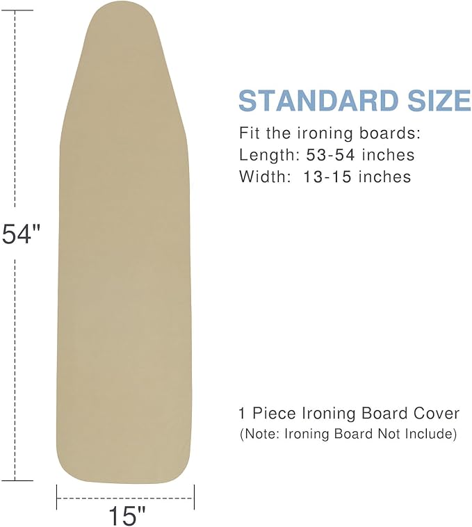 VividPaw Ironing Board Cover and Pad, Standard Size 15x54, Thick Padding, Elastic Edge, Silicone Coated, Adjustable Fastener, Heavy Duty Padded Iron Board Covers (Sandy Beige, 15" x 54")