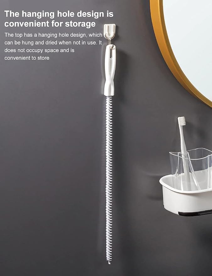 2-Piece Flexible Drain Brush Sink Unblocker Elastic Hose Pipe Straw Cleaning Brush with Handle Kitchen Drain Unblocker Wire Cleaner Bathroom Toilet Pipe Dredging Cleaning Hair Catcher Rod
