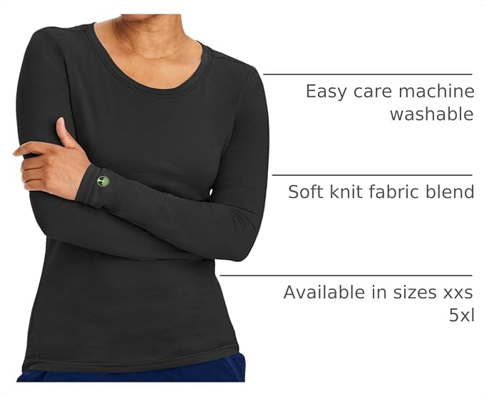 Healing Hands Underscrub Long Sleeve Women Knits Scrub Tops | Soft Cotton Blend Knit, Breathable Stretch Comfort, Machine Wash, Easy Care Fabric, Ideal For Layering Under Scrubs