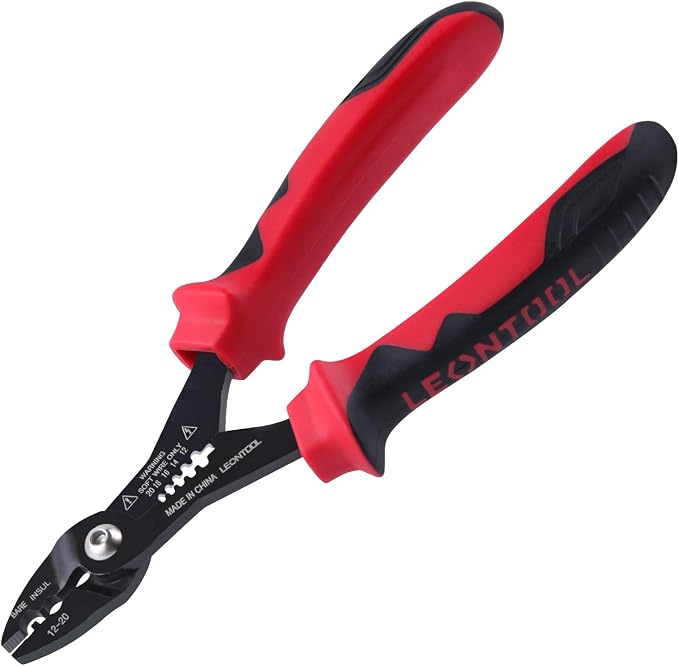 4-in-1 Multi Purpose Electricians Pliers, TPR Handle | 7" Compact Wire Stripper Cutter Crimper Gripper, Tapered Head, Cr-V Steel, for 12-20 AWG Insulated & Non-Insulated Wires