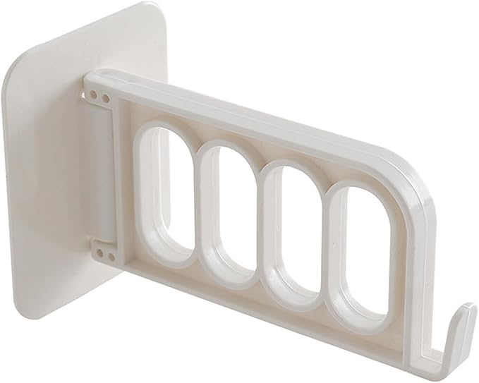 Wall Mount Coat Hanger Holder, 4 Hole Folding Clothes Hanger Clothes Drying Organizer Rack Garment Hooks Rotatable Adhesive Clothes Drying Rack No Drilling for Laundry Room Bedroom, White