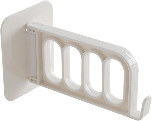 Wall Mount Coat Hanger Holder, 4 Hole Folding Clothes Hanger Clothes Drying Organizer Rack Garment Hooks Rotatable Adhesive Clothes Drying Rack No Drilling for Laundry Room Bedroom, White