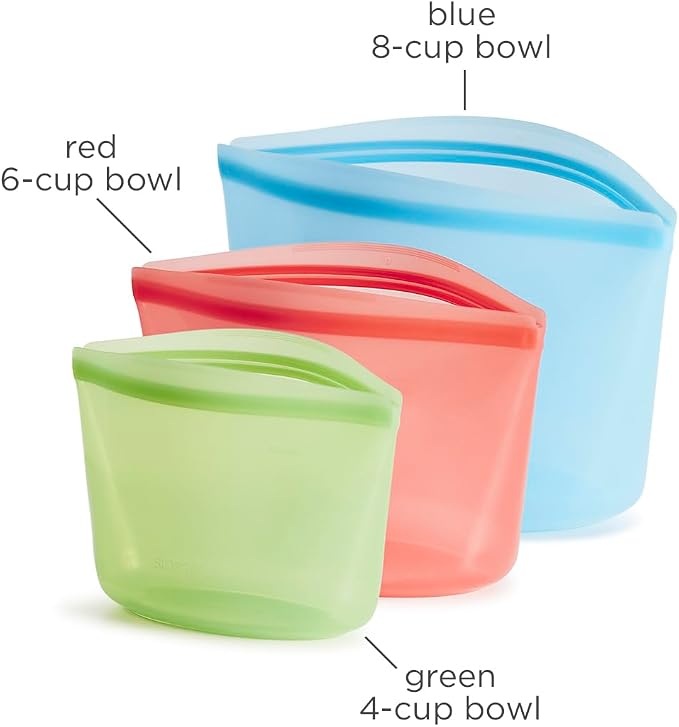 Stasher Silicone Reusable Storage Bags, 3-Pack, Reusable Freezer Bags, Microwave, Dishwasher, Oven Safe, Sous Vide, Premium Lunch Containers, Eco Friendly, Food Storage Bags, Snack Bags, Multicolor | Reusable Food Bags