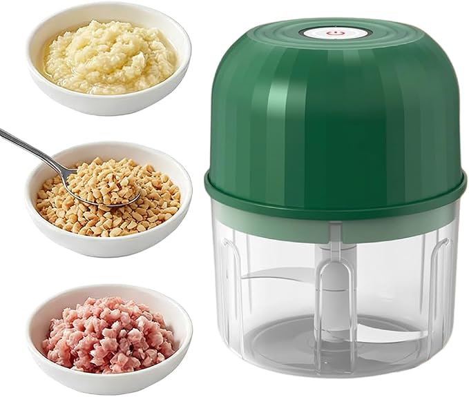 Household Electric Garlic Chopper, 260ml Portable Mini Food Processor with 6 Stainless Steel Blades, USB Rechargeable Small Veggie Cutter for Garlic, Onion, Ginger, Chili, Nuts & Meat (Green)