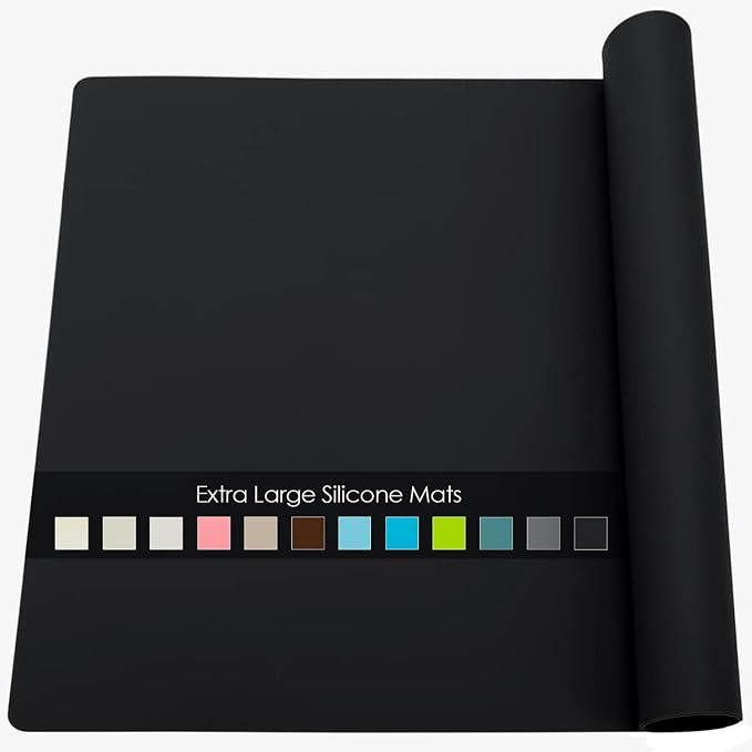 Extra Large Silicone Mat, 31.5x16.93 Large Silicone Placemats for Kids, Heat Resistant Mat for Kitchen Counter, Non Stick Silicone Table Mat for Dough and Pastry, Silicone Craft Mat for Kids, Black