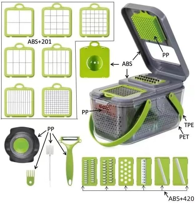 22 Blade All-in-1 Vegetable Chopper Mandoline Slicer with Container, Spiralizer with Containers, Food Chopper, Onion Chopper, Veggie Cutter for Salad, Kitchen Gadgets Accessories Essentials, White