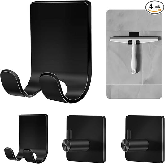 CGBE Shower Holders for Razors, 2 Pack Squeegee Holder and 2 Pack Razor Holder, Razors Holder for Shower Heavy Duty Waterproof Hook for Squeegee Loofah - Black