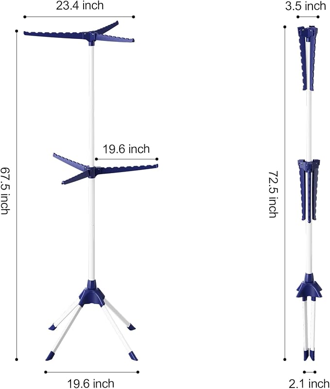 APEXCHASER Clothes Drying Rack, 2-Tier 48 Hangers Foldable Blue | 2-Tier Design, 6 Rotatable Arms, 48 Hangers, 4-Leg Stable Base, Foldable, For Indoor Outdoor, RV Travel & Beach Use