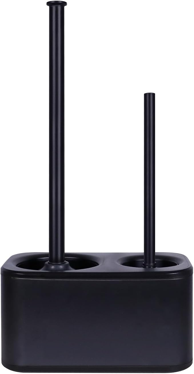 Blue Donuts Toilet Brush and Plunger Set with Holder, Sleek Minimalist Modern Black Bathroom Accessories Toilet Plunger and Toilet Bowl Brush Combo
