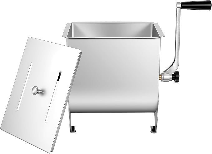 Manual Meat Mixer, 20lbs Stainless Steel Fixed Tank Meat Mixer, Manual Meat Grinder Machine with Non-Slip Feet, Countertop Food Processor, for Burger, Sausage & Jerky