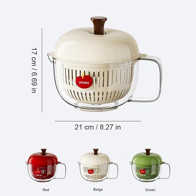 Apple Shaped Salad Spinner Double Layer Vegetable Dryer Washer, High Speed Hand Crank Colander with Lid, Detachable Drain Basket for Kitchen Prep Accessories For Home, Camping, Picnic