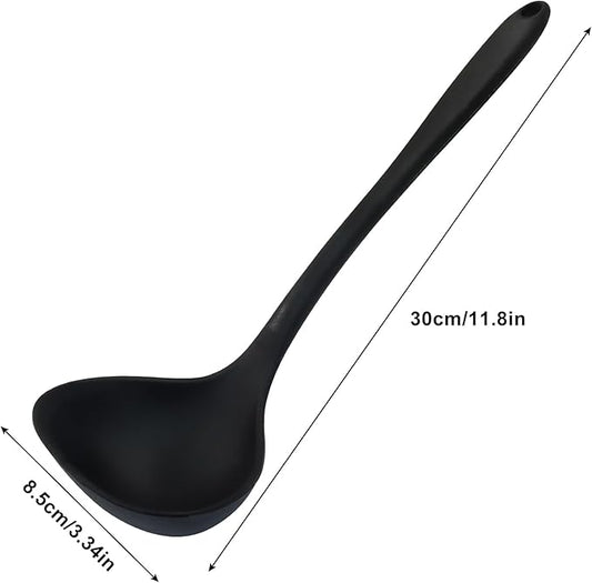 Jiozermi 2 Pcs Silicone Soup Ladle, 12-Inch Long Handle Ladle Spoon, Heat Resistant up to 600°F, Nonstick & Seamless Design for Easy Cooking and Serving, Durable and Easy to Clean