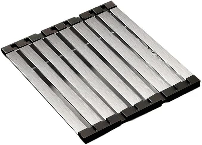 17.72" Dish Drying Rack Over the Sink, 1.28lb Heavy-Duty 304 Stainless Steel, Non-Slip Silicone Edges, Folding Space-Saving for Home & RV Kitchen, Dish Drainer, Cooling Rack & Sink Cover
