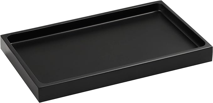 Luxspire Bathroom Vanity Tray, Resin Dresser Jewelry Ring Dish Tank Storage Kitchen Sink Countertop Organizer Plate Holder for Perfume Candles Soap Towel Plant Bathroom Accessories, M, Matte Black