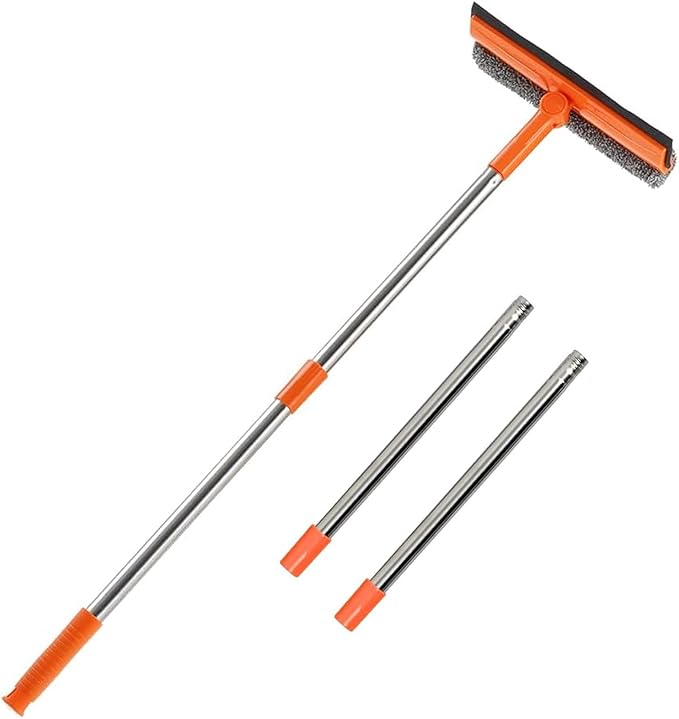 Professional 2 in 1 Window Squeegee with 68" Long Stainless Steel Handle,Microfiber Cloth and Rubber Car Window Squeegee for Gas Station, Glass,Shower