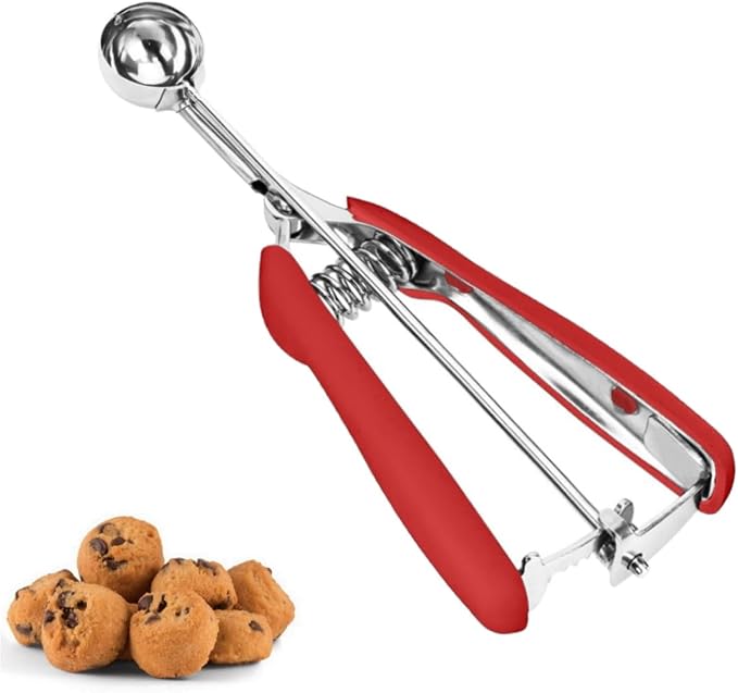 Cookie Scoop, Extra Small Cookie Scoop for Baking, 1 tsp / 5 ml Cookie Scooper, 18/8 Stainless Steel Cookie Scooper for Baking, Cookie Dough Scoop with Non-slip Grip(Red)
