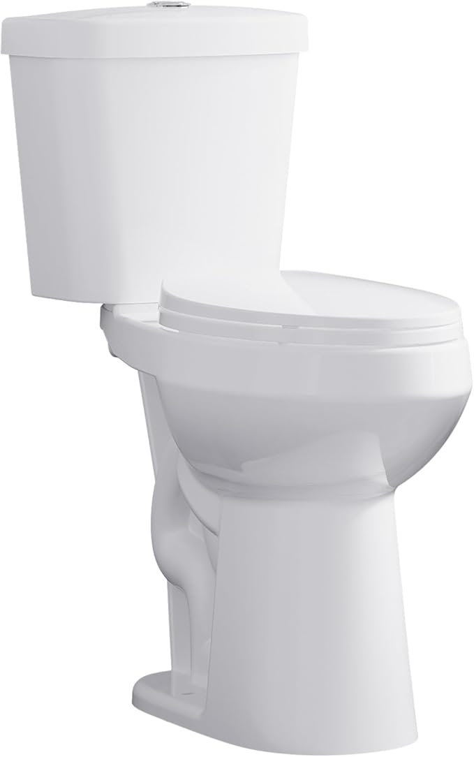 Two Piece Toilet 21 inch Chair Height Elongated Bowl, Dual Top Controls, High Seat Toilet for Seniors, Comfortable Bathroom Toilet with Soft-Close Seat White