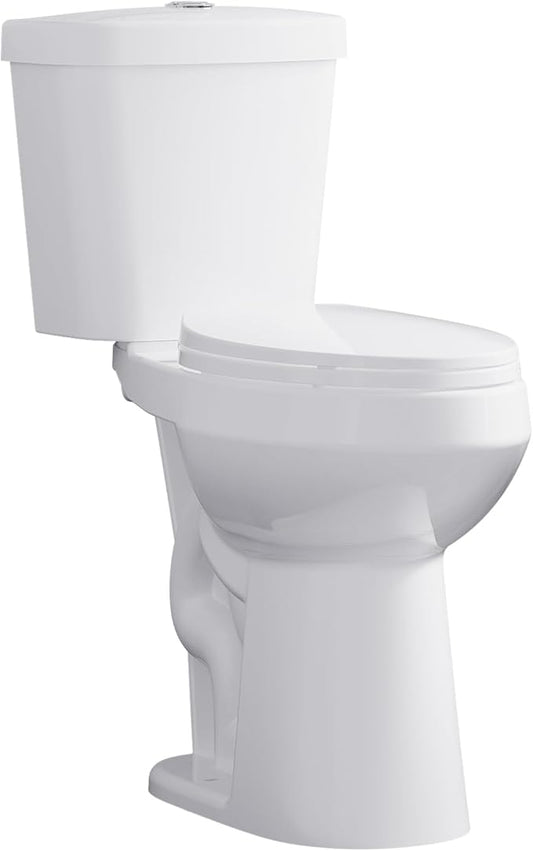 Two Piece Toilet 21 inch Chair Height Elongated Bowl, Dual Top Controls, High Seat Toilet for Seniors, Comfortable Bathroom Toilet with Soft-Close Seat White