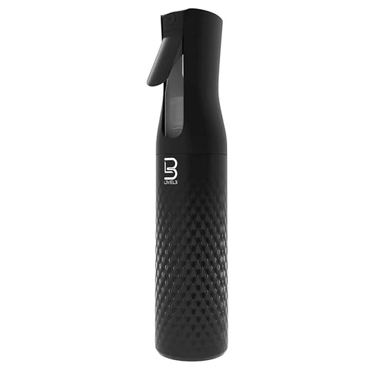 L3 Beveled Spray Bottle - Continuous Spray with a Fine Mist Pattern - Barber and Hair Stylist Supplies - Less Hand Fatigue Compared to Standard Bottles - Level Three Barber Spray - 300 ml (Black)