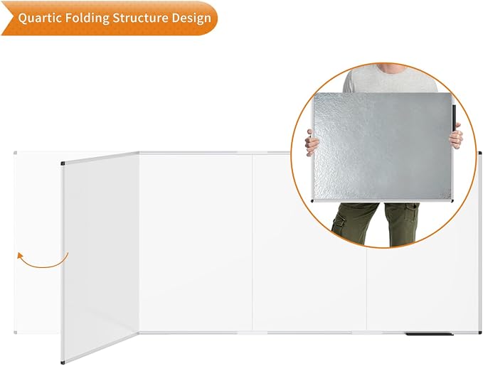 VIZ-PRO Large Magnetic Dry Erase Whiteboard, 120 x 48 Inches, Foldable | Silver Aluminum Frame, 10' x 4' Wall-Mounted White Board with Marker Tray for School Office and Home