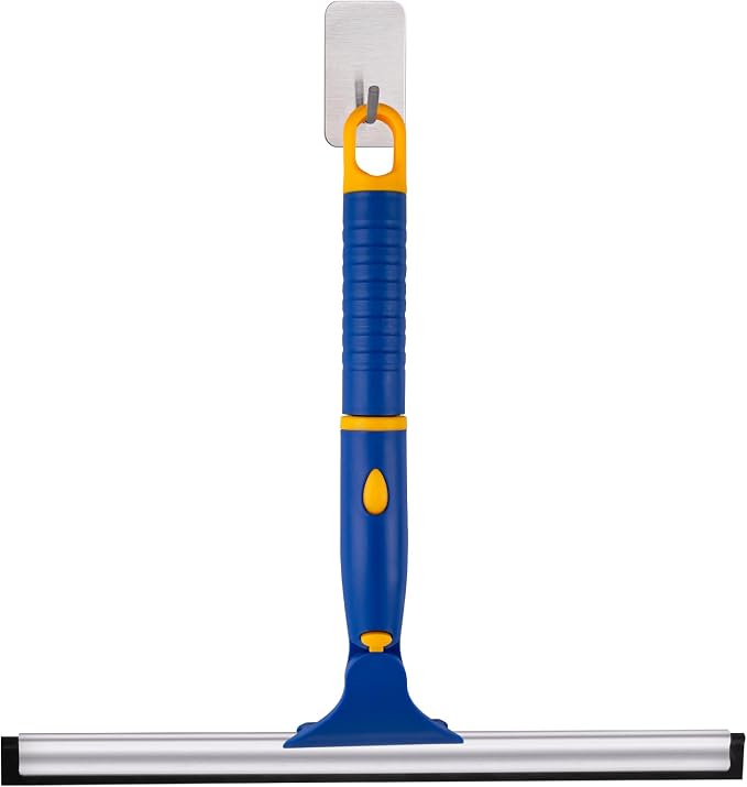 Swivel Shower Squeegee for Glass Doors, All-Purpose Anti-Slip Window Squeegee with 2 Blades, Window Cleaner Tool Bathroom Squeegee for Shower Doors, Tile Shower Walls，Mirrors,Car Windshields