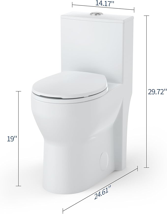 19" Tall One-Piece Round Toilet with ADA Comfort Height, 0.8/1.28L GPF Dual Flush & 12" Rough-In | High Bowl Design for Seniors in White