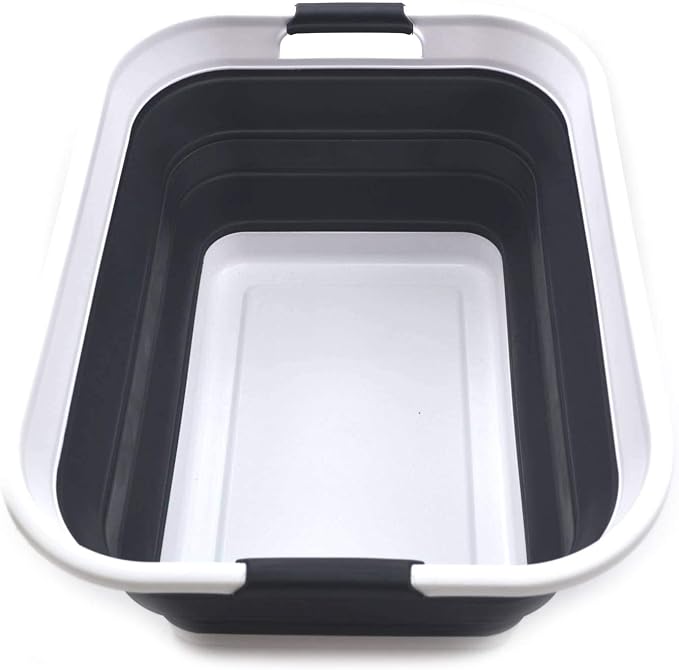 SAMMART 42L(11 gallon) Collapsible Plastic Laundry Basket-Foldable Pop Up Storage Container-Portable Washing Tub-Space Saving Basket,Water capacity 34L(9 gallon) (1 Rectangular - strengthen, Black)