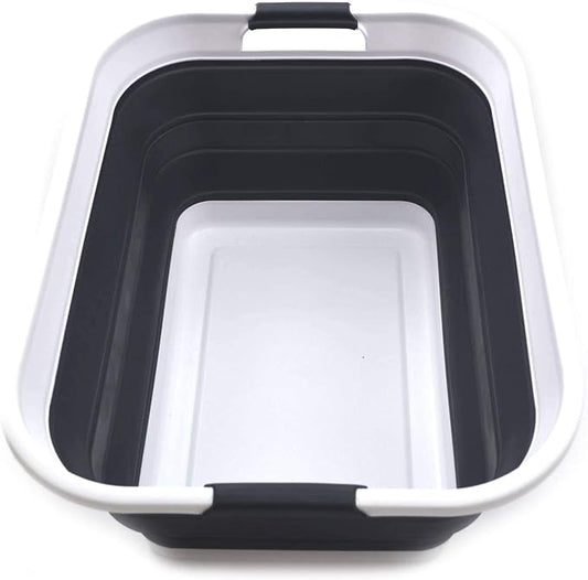 SAMMART 42L(11 gallon) Collapsible Plastic Laundry Basket-Foldable Pop Up Storage Container-Portable Washing Tub-Space Saving Basket,Water capacity 34L(9 gallon) (1 Rectangular - strengthen, Black)