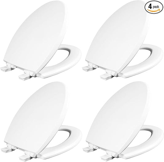 Mayfair Cassel Slow Close Toilet Seat, Easy Clean, Non Slip Premium Wood Seat, Easy Install, Made in USA, Elongated, White, 4-Pack