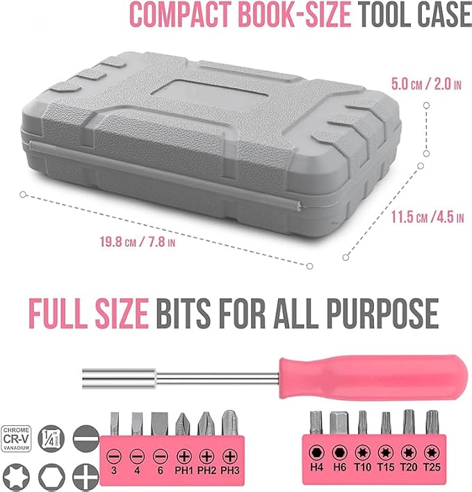 24PCS Mini Compact Pink Household Hardware Tool Set, Beginner Basic DIY Small Repair Tool Kit for Women, Home Assembly Mainten ance Hand Tools, Premium Gift Set for Household Daily Repairs ﻿