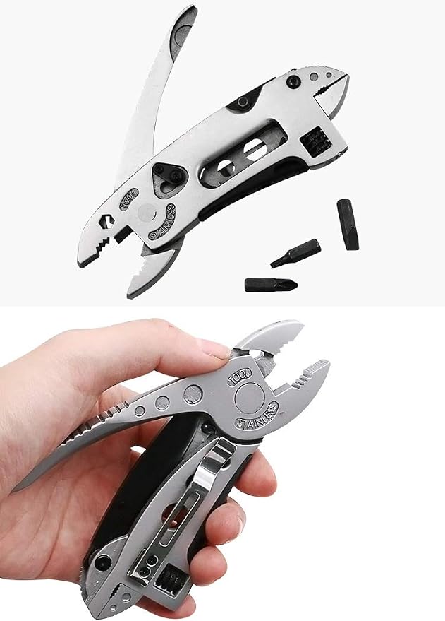Buyohlic Multitool Wrench with 7 Tools/Pliers/Wire Cutter/Flat Screwdriver Adjustable Multi Purpose Stainless Steel Tool