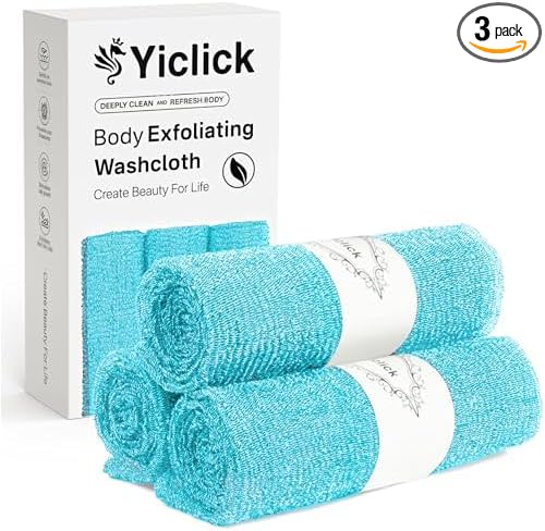 Yiclick Exfoliating Washcloth Towel- Exfoliating Body Scrubber Exfoliator, Back Scrubber for Shower Bath, Exfoliate Rags Wash Cloths, Loofah Lufa Sponge, Body Scrub & Exfoliation Women Men