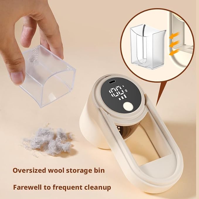 Rechargeable Fabric Shaver, Electric Lint Remover with LED Display, 3-Speed Pill Remover for Clothes & Furniture (Khaki)