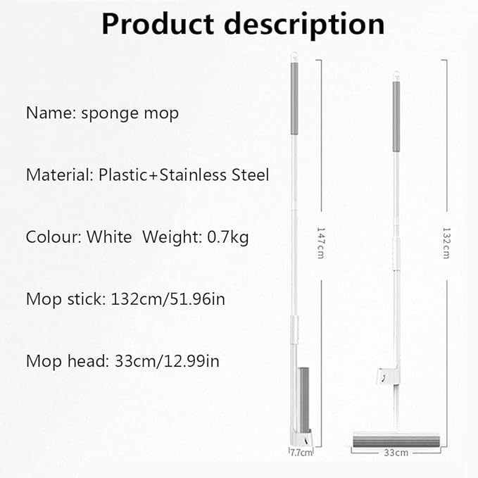 JINYISI Mop,Home PVA Sponge Mop,Easy Squeeze mop,Floor mop,mops for Floor Cleaning,Hardwood Floor mop,Mighty Thirsty mop,Super Absorbent, White