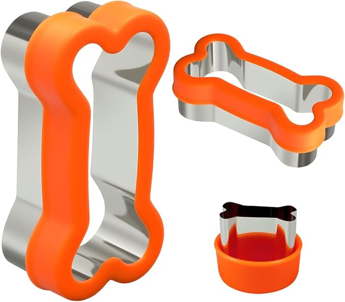 Dog Bone Shape Cookie Cutter Set, 3 Pieces - Large 4.45'' Small 2.95'' Mini 1.53'', Stainless Steel Dog Treats Cutters Biscuit Molds with Plastic Cover