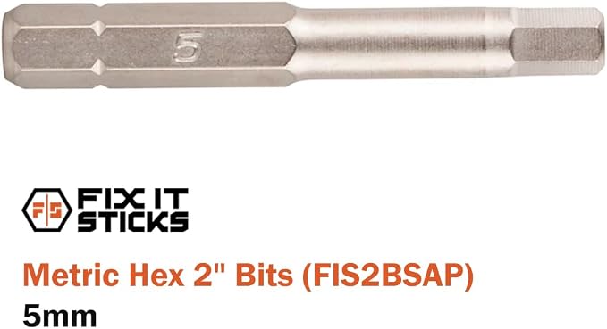 Fix It Sticks 2-Inch 6Pcs Gunsmith Bit Set Compatible with 1/4" Drivers | Multi-Purpose Durable Nickel Finished Screwdriver Pack, Holder Included, Metric Hex, FIS2BSAP