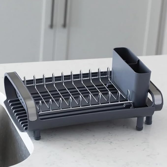 Better Houseware in Sink Dish Drying Rack, Dish Drying Rack in Sink with Non-Slip Handles, Stainless Steel Space-Saving Design, Dish Rack Holds 8 Plates, 12.25 x 18 x 10.75 Inch, Gray